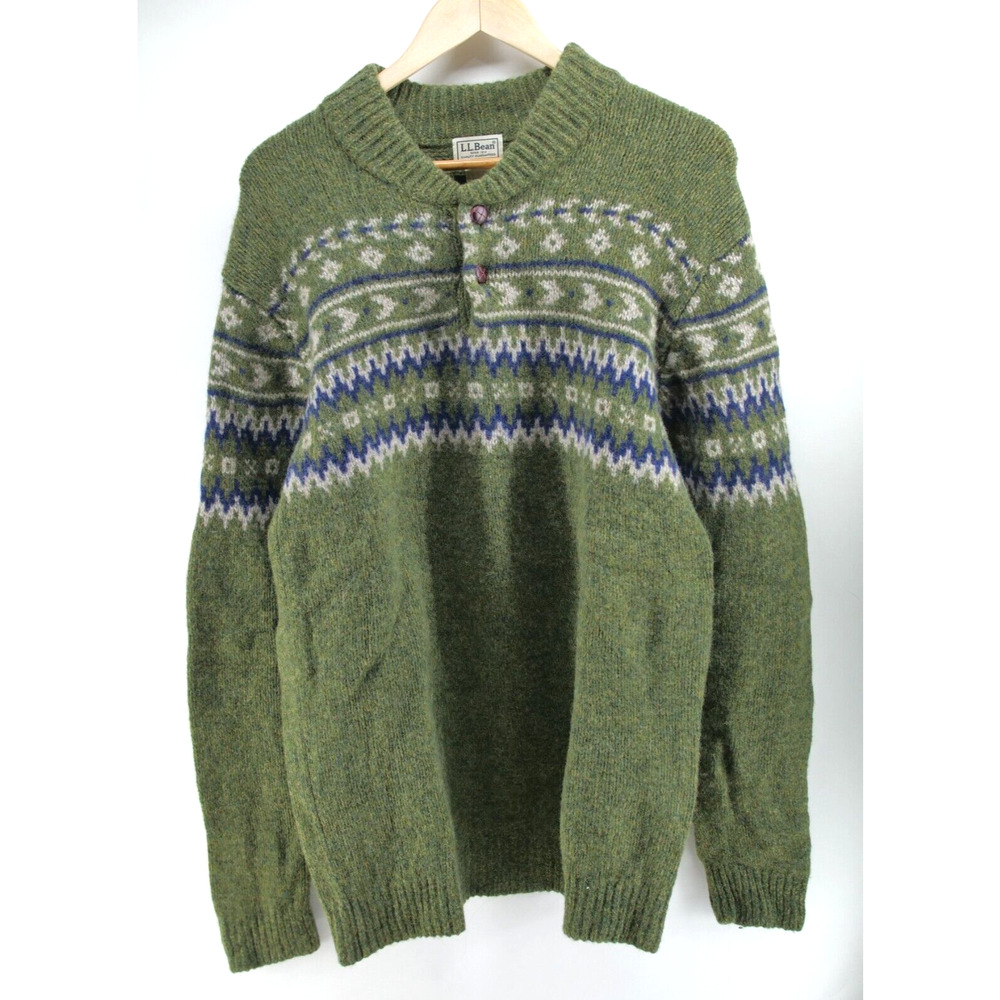 Vintage L.L. Bean Green Lambswool Sweater Heavy Sweater Size‎ Large Tall